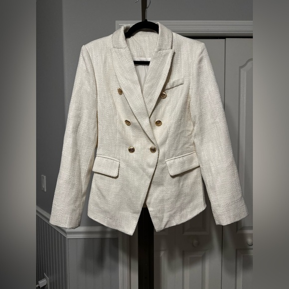 Tweed Cream Double-Breasted Blazer - Picture 2 of 6